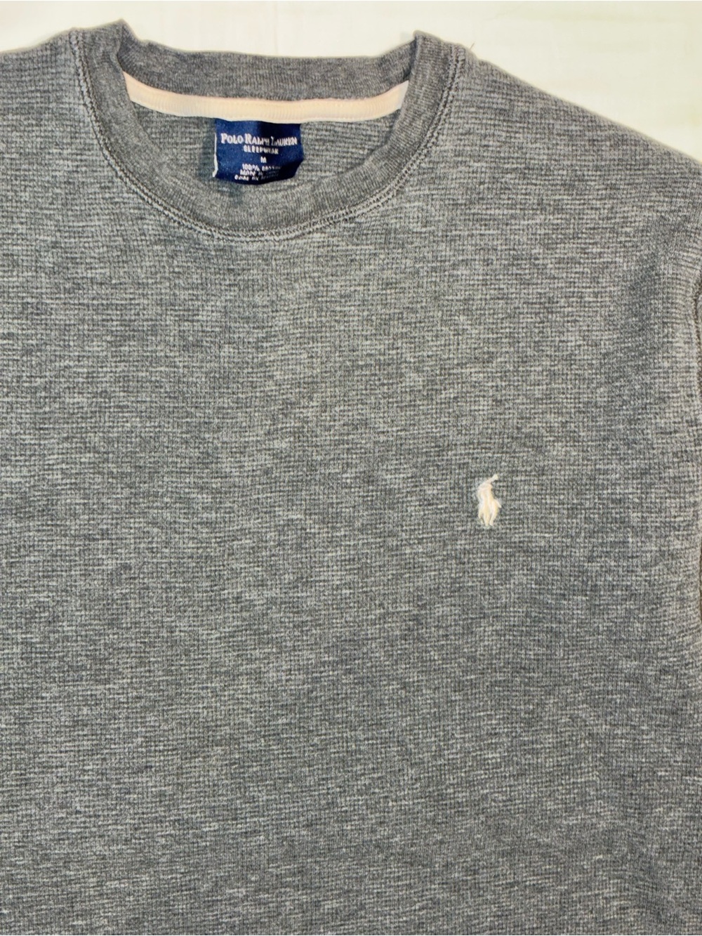 Classic Polo Ralph Lauren long-sleeve waffle knit thermal shirt in heather grey.